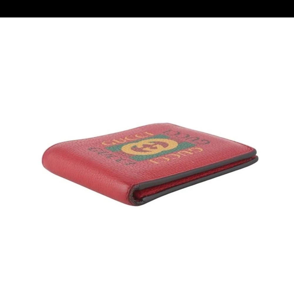 Gucci Red and Green Leather Card Holder Bifold Wallet